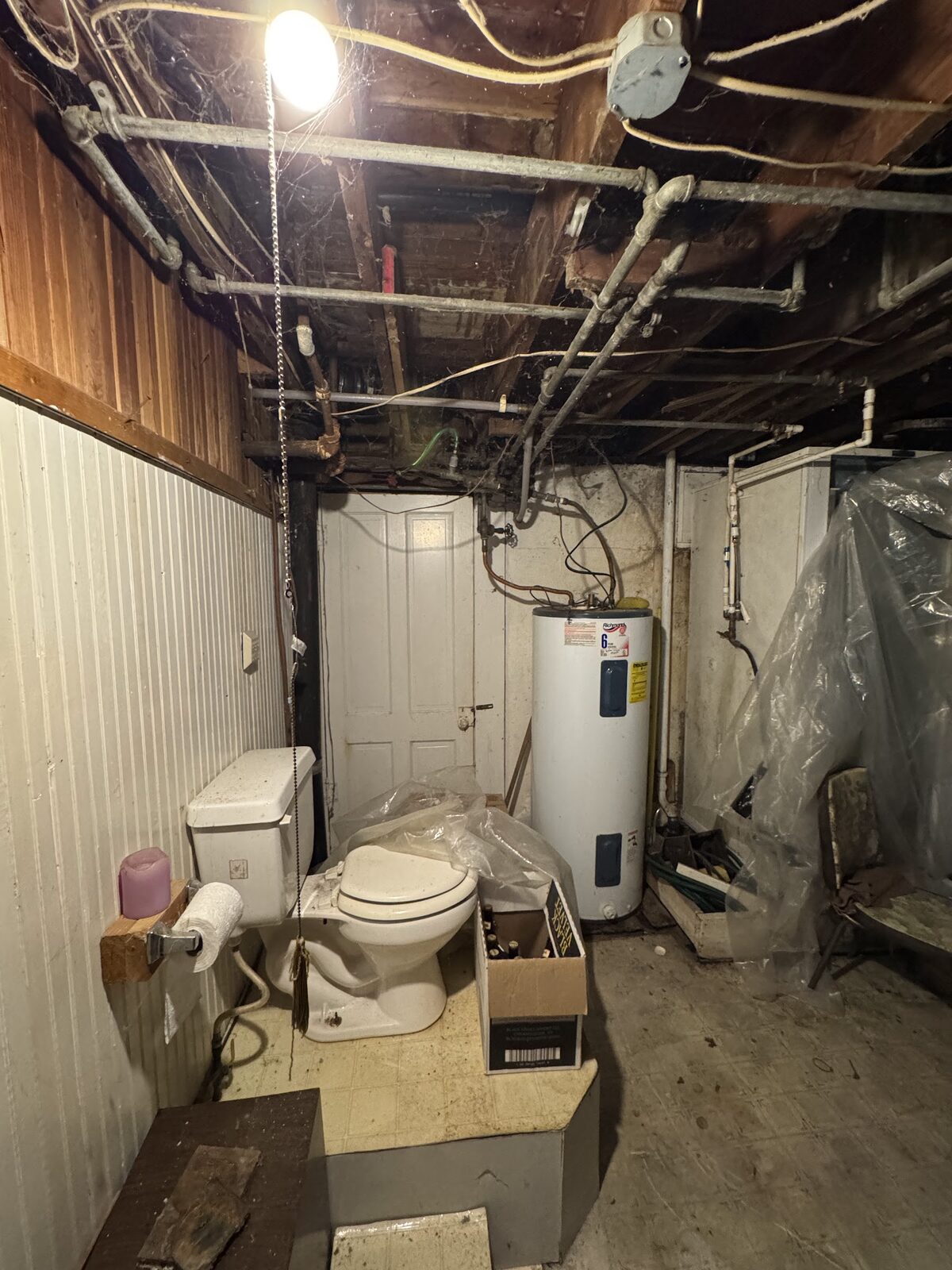 6972 Oak St before rehab, basement